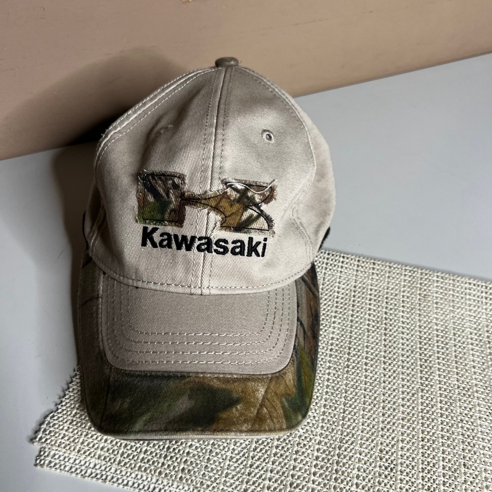 Kawasaki Paramount Outdoors Tan Camo Baseball Hat Adjustable Racing Cap
